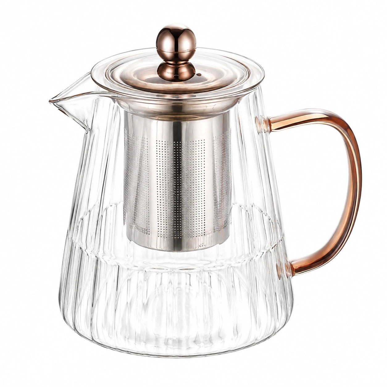 Teiera in vetro 1.20 L con filtro in acciaio inox trasparente rame