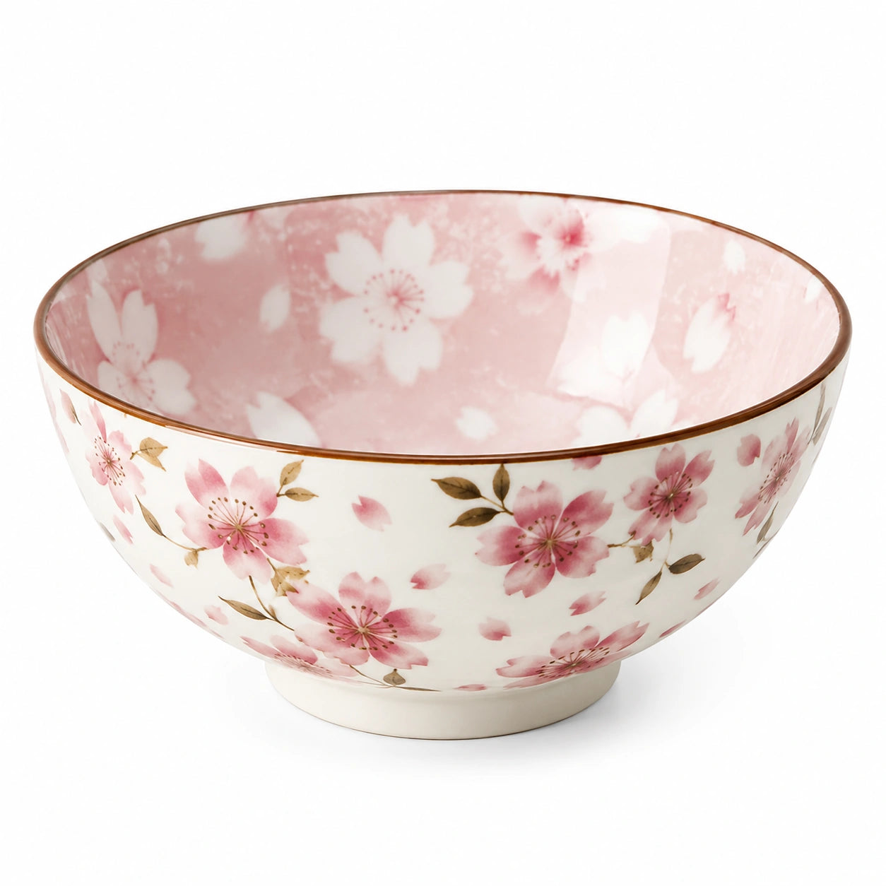 Ciotola in ceramica 15 cm rosa e bianca con motivo floreale per servire