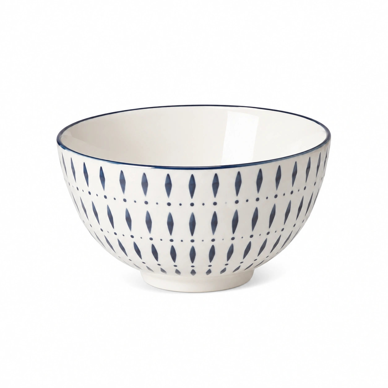 Ciotola 20 cm in ceramica bianca e blu con motivo geometrico per servire