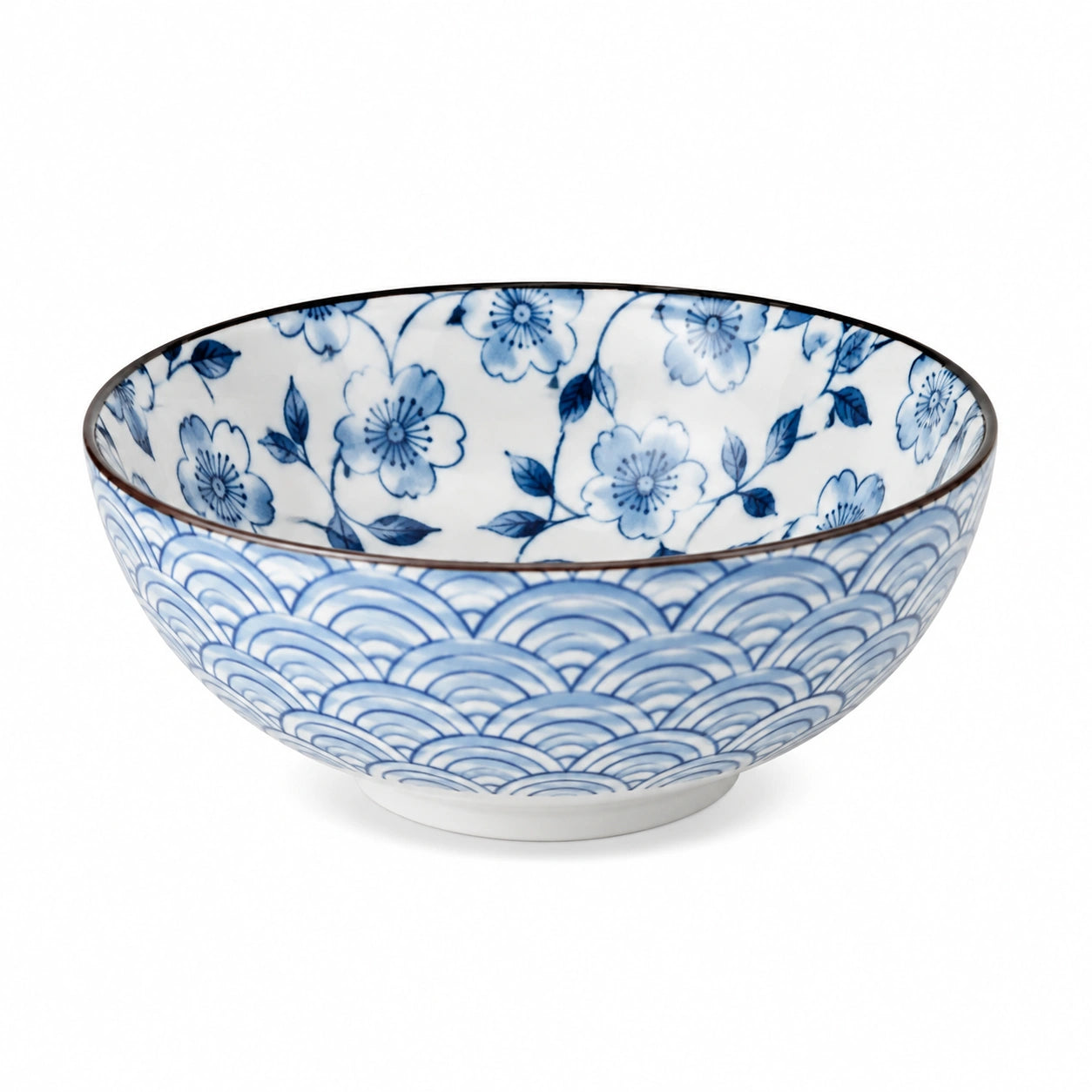 Ciotola in ceramica 18 cm bianca e blu con decoro floreale per servire