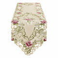 Runner da tavolo 180 x 40 cm in poliestere beige con ricamo floreale stile classico