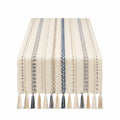 Runner da tavola 180 x 35 cm in tessuto beige e blu con frange stile boho