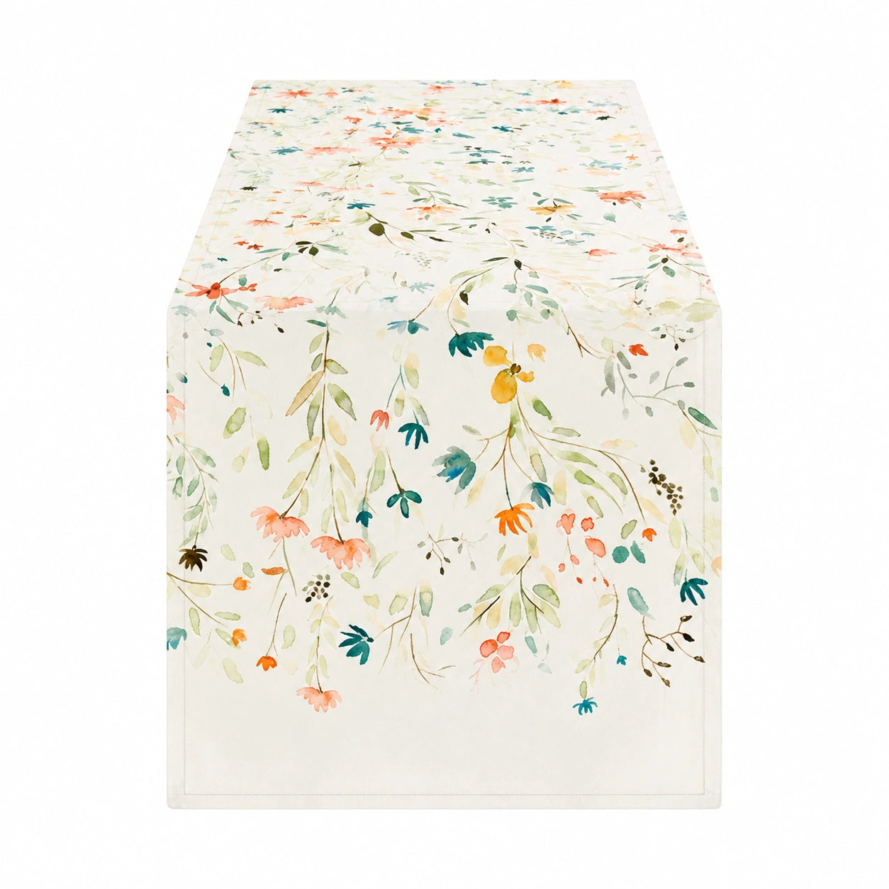 Runner da tavolo 40 x 180 cm in tessuto avorio con fiori stampati stile botanico