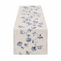 Runner da tavola 40 x 180 cm in tessuto beige e blu con motivo floreale - stile classico