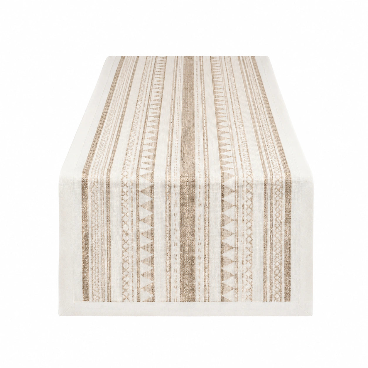 Runner da tavola 40 x 180 cm in tessuto beige e bianco con motivo geometrico stile rustico