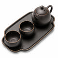 Set da tè in gres 24 cm nero per 2 persone - teiera con vassoio