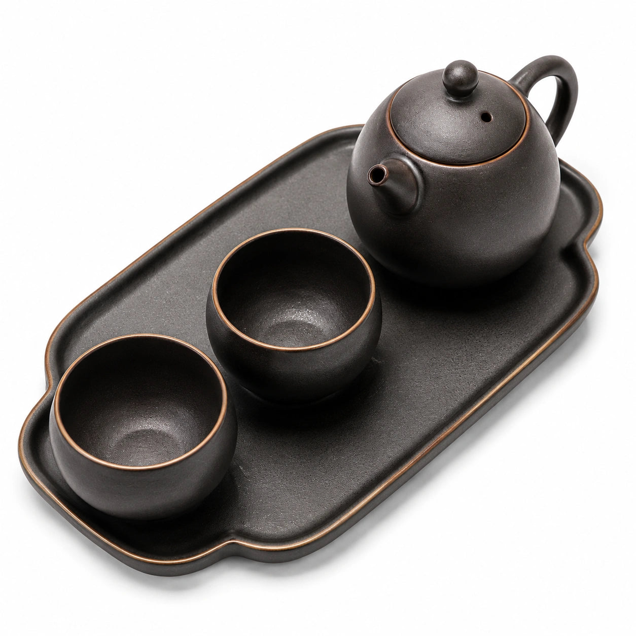 Set da tè in gres 24 cm nero per 2 persone - teiera con vassoio