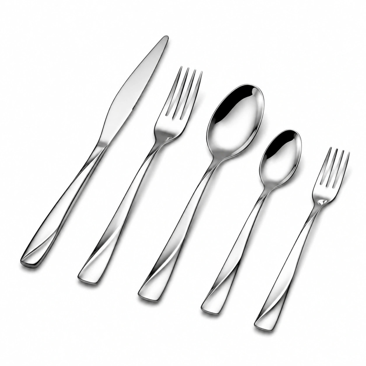Set posate 5 pezzi in acciaio inox argento lucido per tavola