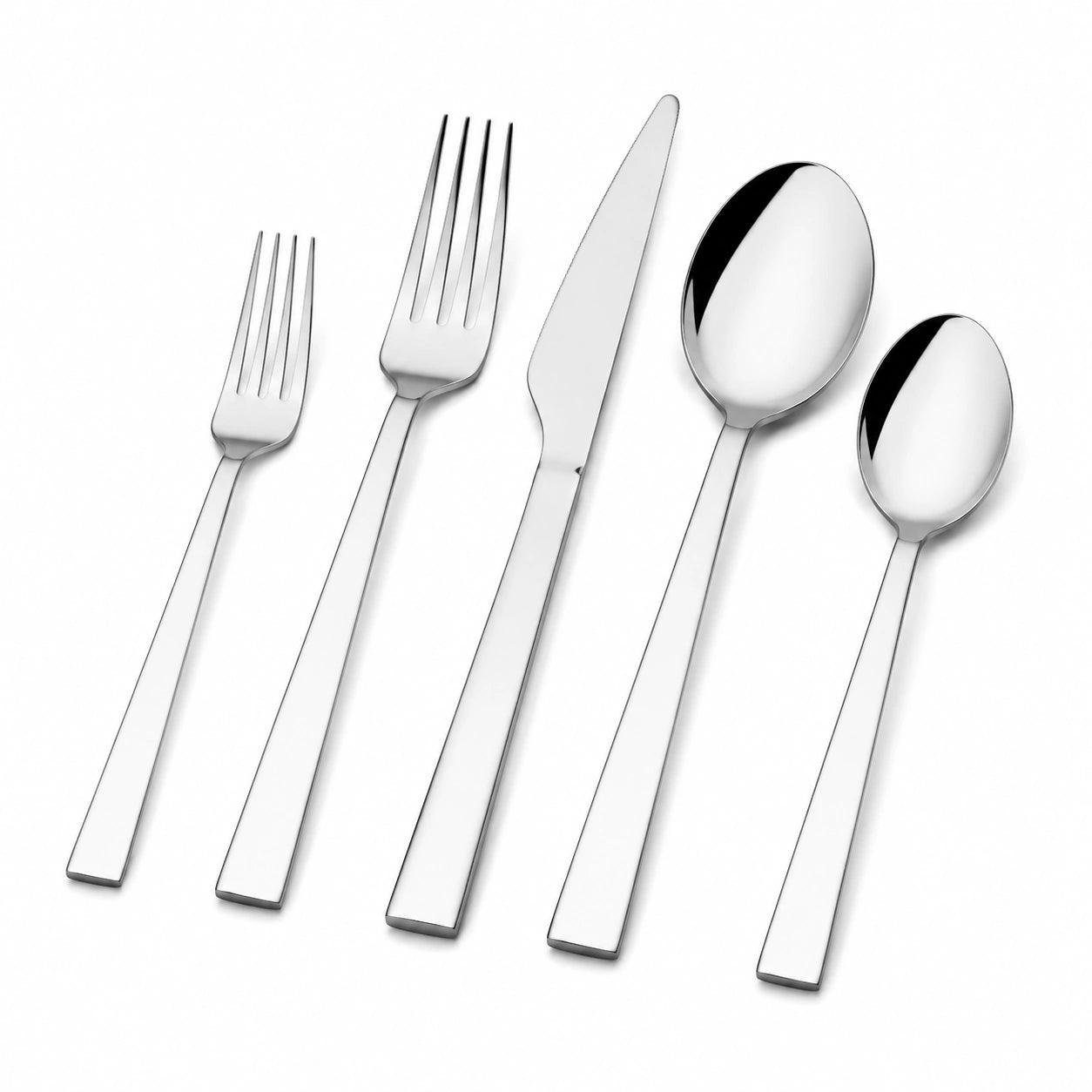 Set di posate 5 pezzi 14-23 cm in acciaio inox argento per tavola design moderno