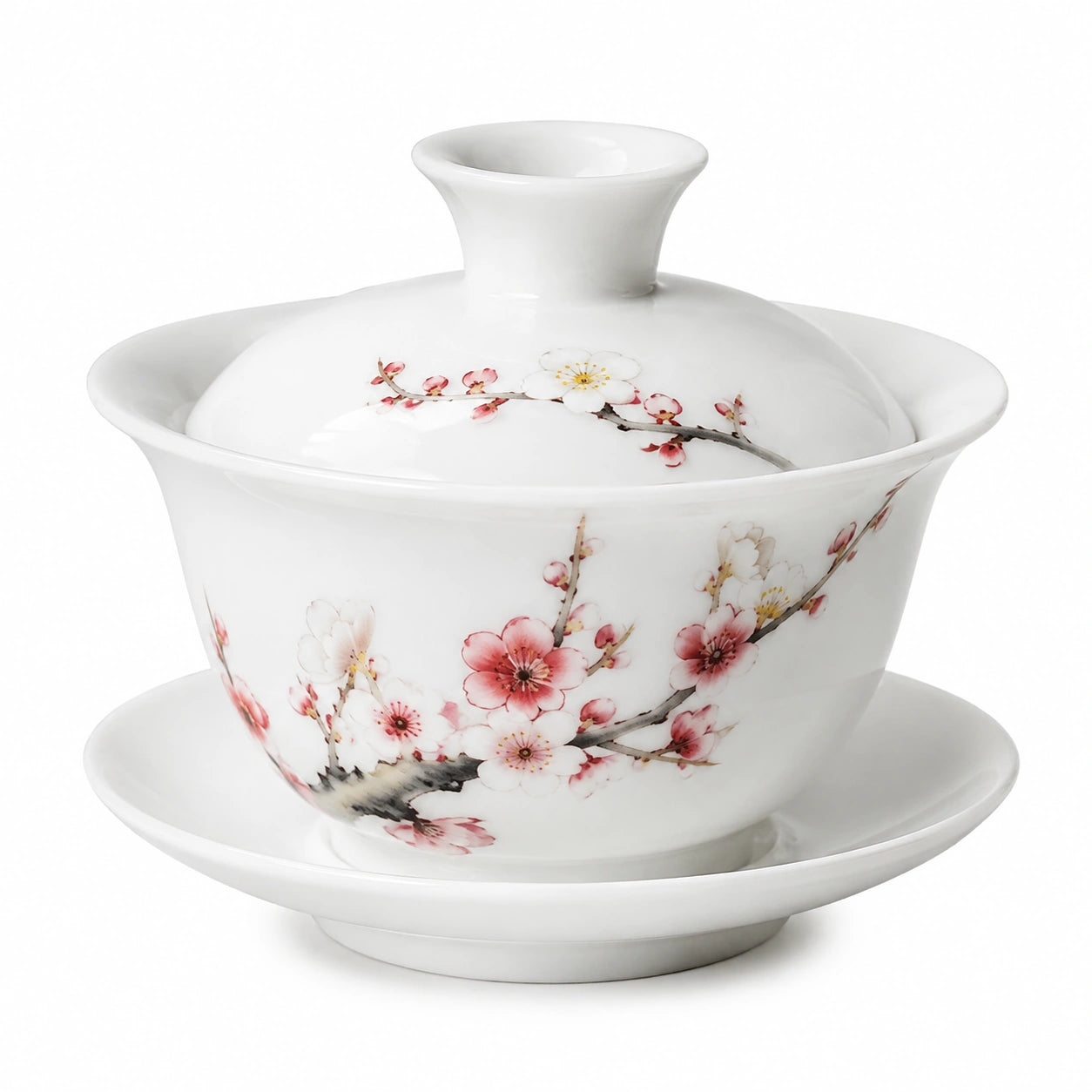 Tazza da tè con coperchio 150 ml in porcellana bianca e rosa - gaiwan floreale