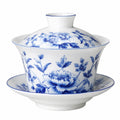 Tazza Gaiwan in porcellana 150 ml bianca e blu con motivo floreale per tè
