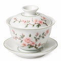 Tazza Gaiwan in porcellana bianca 180 ml con decoro floreale rosa e coperchio