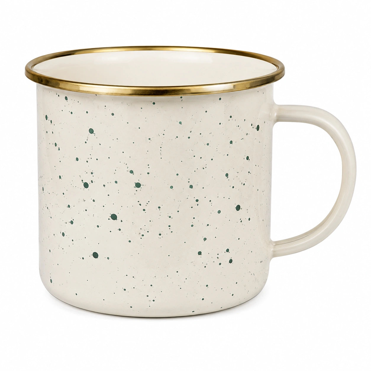 Tazza 350 ml in ceramica avorio e verde con bordo dorato - stile maculato