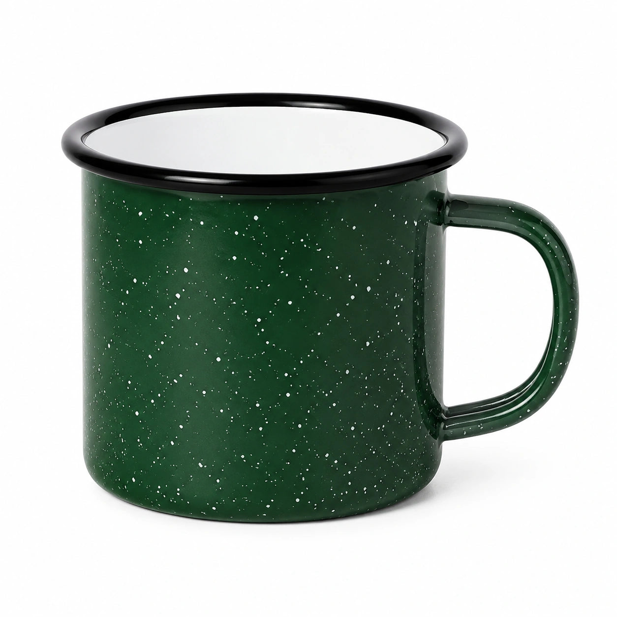 Tazza 350 ml 9 x 9 cm in acciaio smaltato verde con bordo nero - stile campeggio