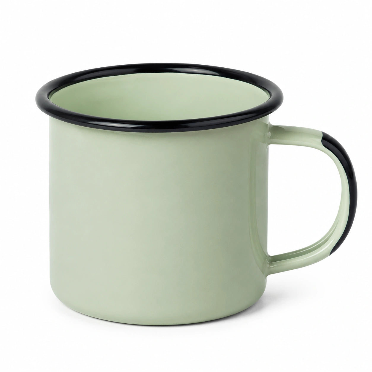Tazza smaltata 350 ml verde chiaro con bordo nero - stile retrò