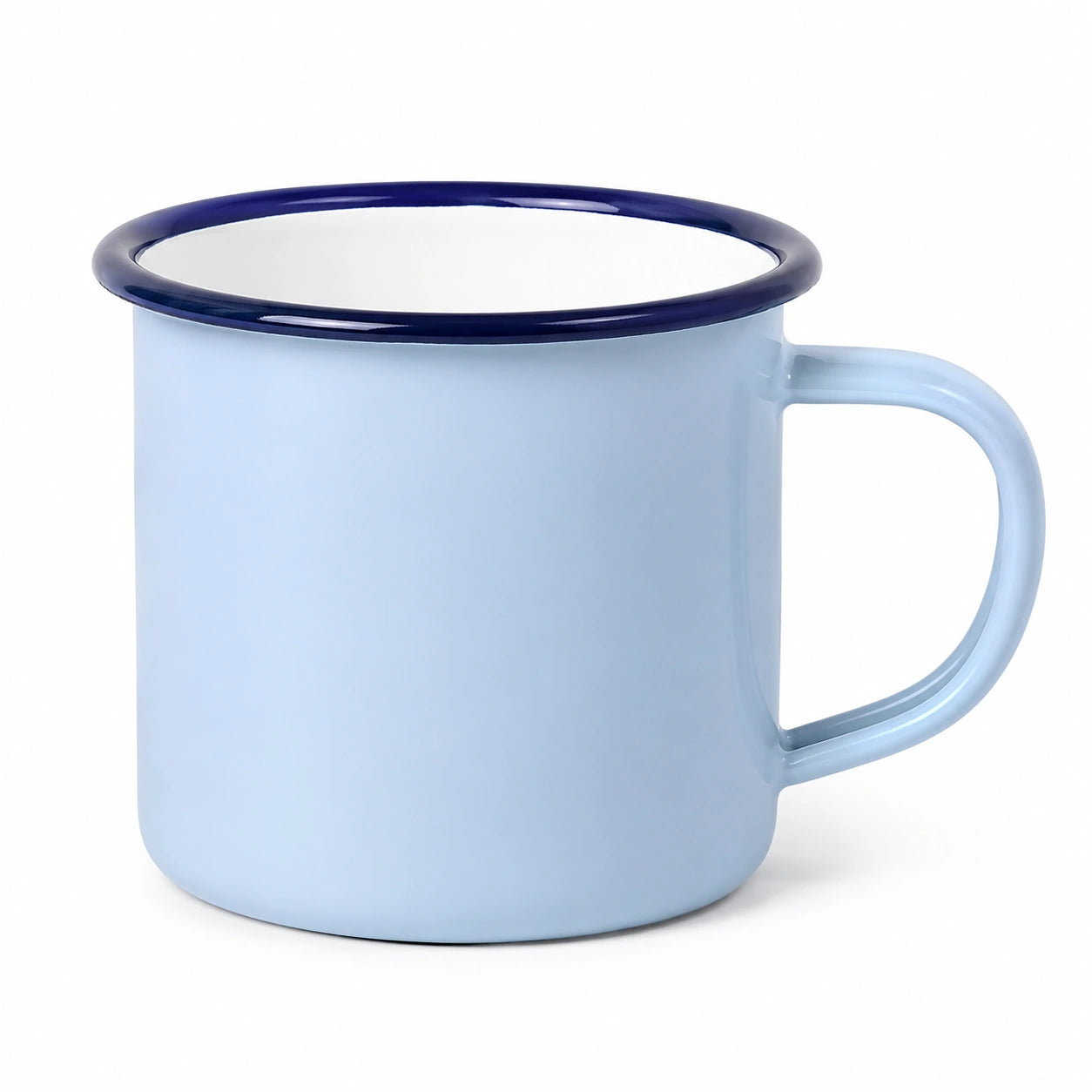 Tazza smaltata 350 ml in acciaio azzurro con bordo blu - stile retrò